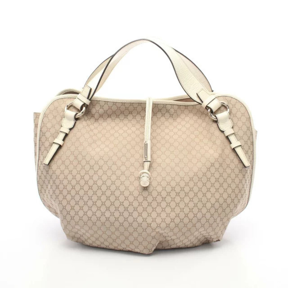 Celine Macadam Tote Bag Canvas Leather Beige Cream Ivory White